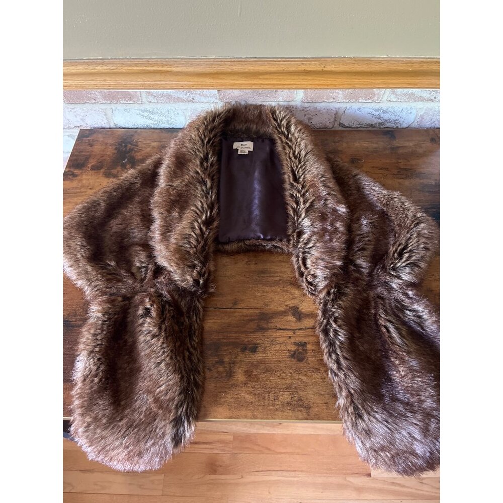 Faux Fur Stole Scarf By Pins And Needles Brown Polyester Lining